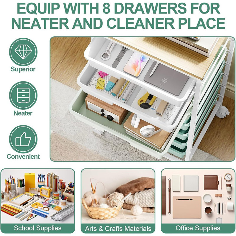 Storage Cart With 8 Drawers, Utility Cart With Drawers And...