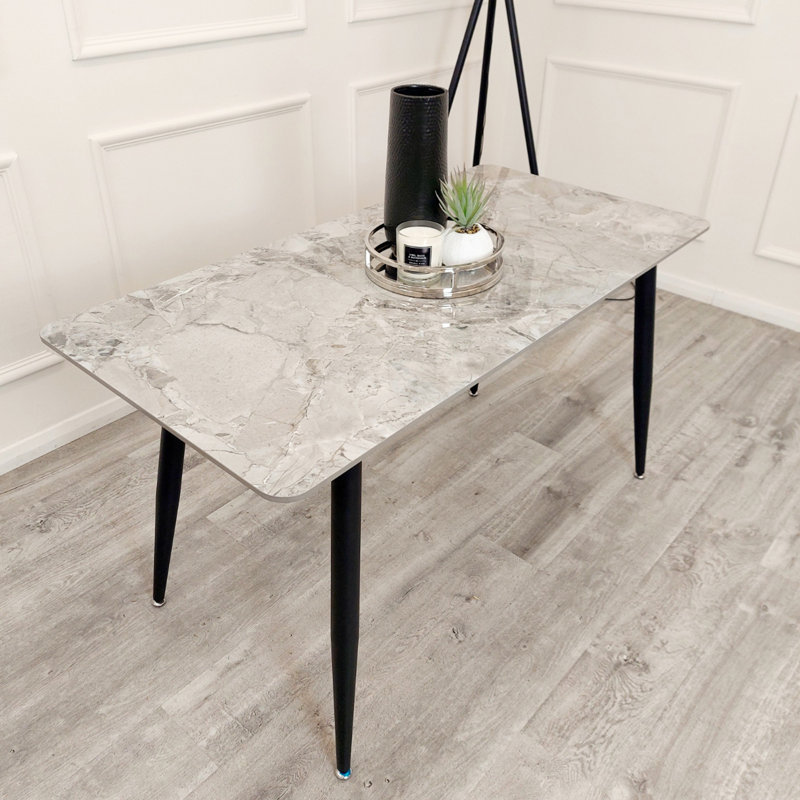 Stone Top Metal Base Dining Table, Grey