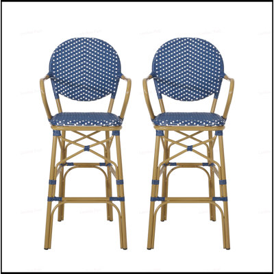 Ensemble de 2 tabourets de bar d'extérieur en osier et aluminium, avec imprimé en bambou, parfaits pour l'élégance du patio et du jardin