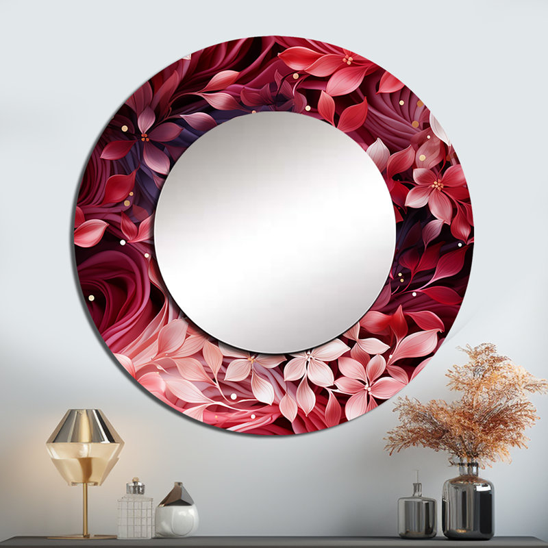 Rommy Abstract Red And Purple Romance Flower - Abstract Unique Wall Mirror, Modern Round Mirror, Printed Metal Art, 36" x 36"