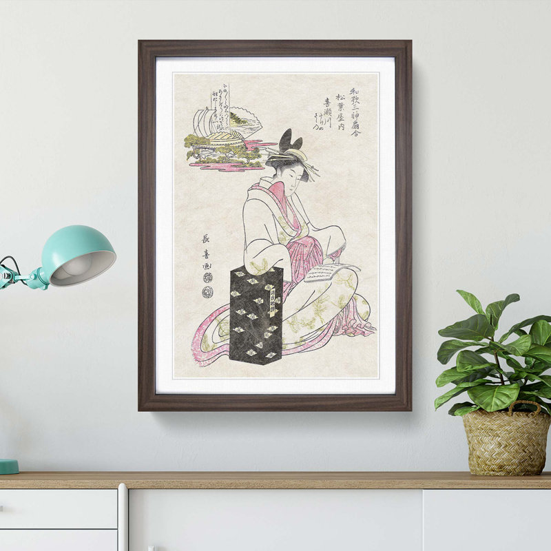 Courtesan Kisegawa of Matsubaya by Eishosai Choki - Picture Frame Painting Print, 36cm H x 27cm W x 2cm D, Walnut Framed