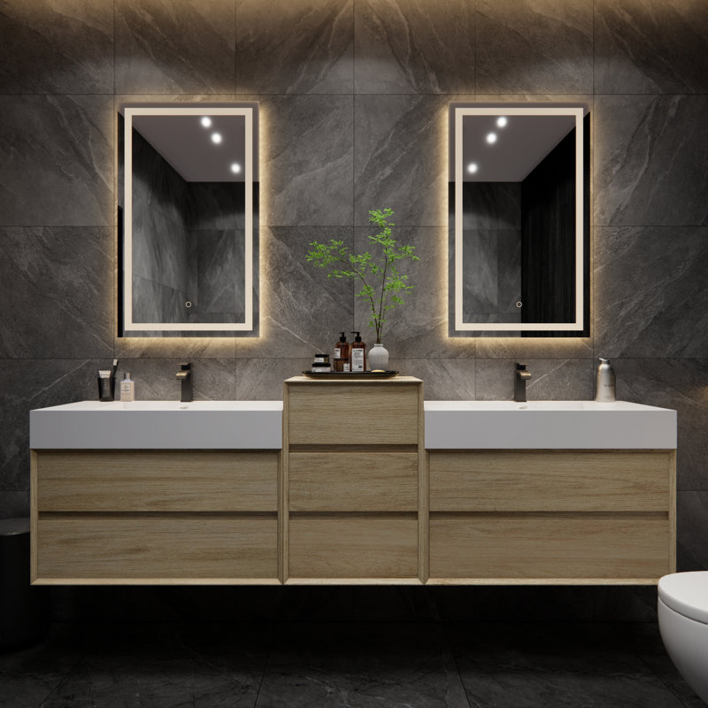 Albizu 67" Wall-Mounted Double Bathroom Vanity, Coffee