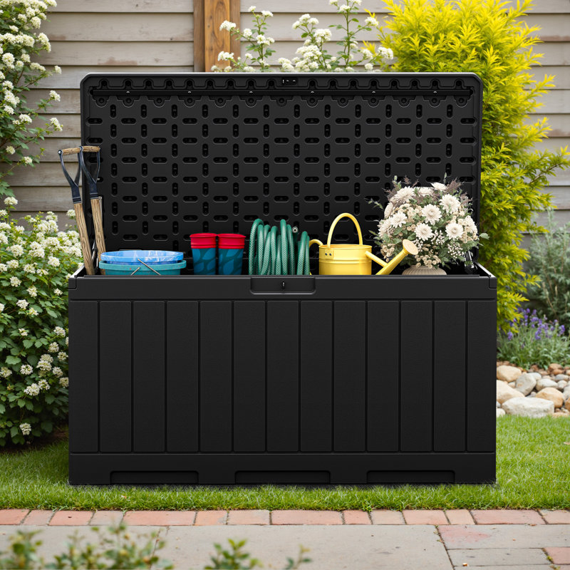 90 Gallon Outdoor Lockable Resin Deck Box For Patio Furniture, Black