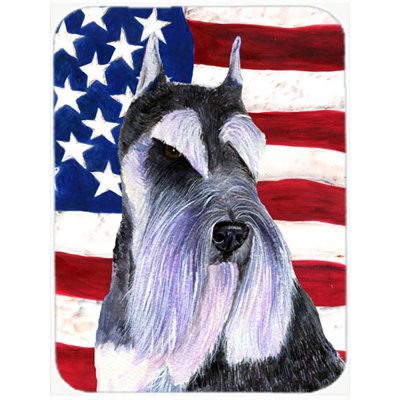 Trinx Patriotic USA American Flag with Schnauzer Glass Cutting Board