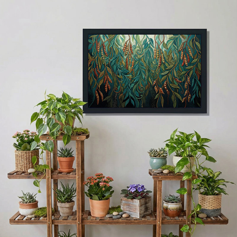 Toile mosaïque bleu sarcelle et rouille, H 12 po x l 18 po