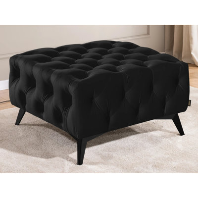 Whitby 80cm Wide Velvet Tufted Square No Pattern Footstool Ottoman