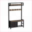 Banc de vestibule 5 en 1 avec 23 crochets, 2 tiroirs, rangement pour chaussures Hall Tree 33,1 "de large | Brun rustique | Bois aggloméré + métal