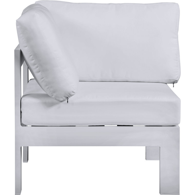 Chaise de patio avec coussins Lajoy, Blanc, Blanc