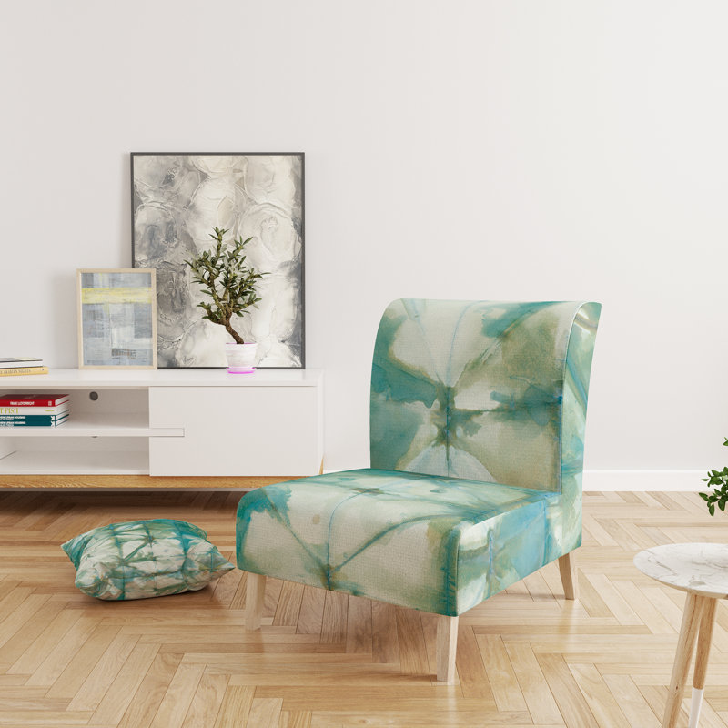Fauteuil de chambre rembourré turquoise à motif géométrique III