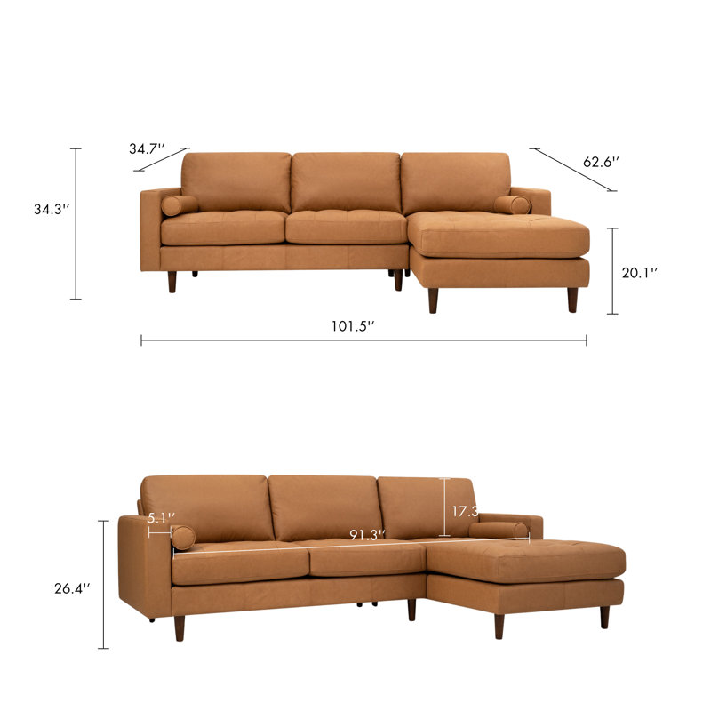 Fessler 101.5" W 2 - Piece Leather Sectional, Left Hand Facing