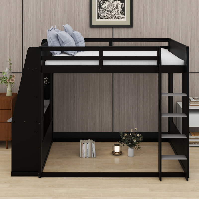Lit superposé de jeu avec bureau, tablettes de rangement, ports USB et lumières DEL, Black+Grey
