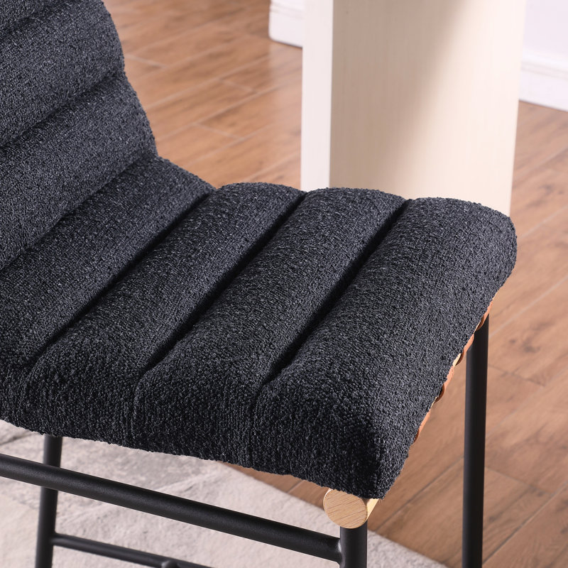 Contemporary Counter Height Seat With Leather Accents And Boucle Fabric Luxury Upholstery Wooden Frame
