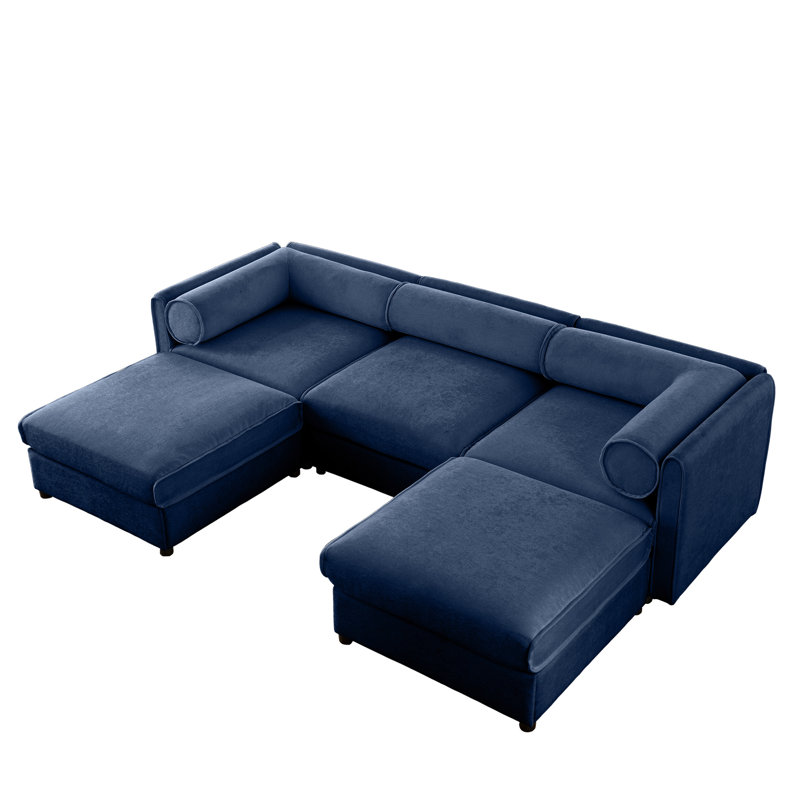 Chenille Abbottstown avec et rangement en bleu - 3 places en forme de U et siège cylindrique confortable, 3, Bleu