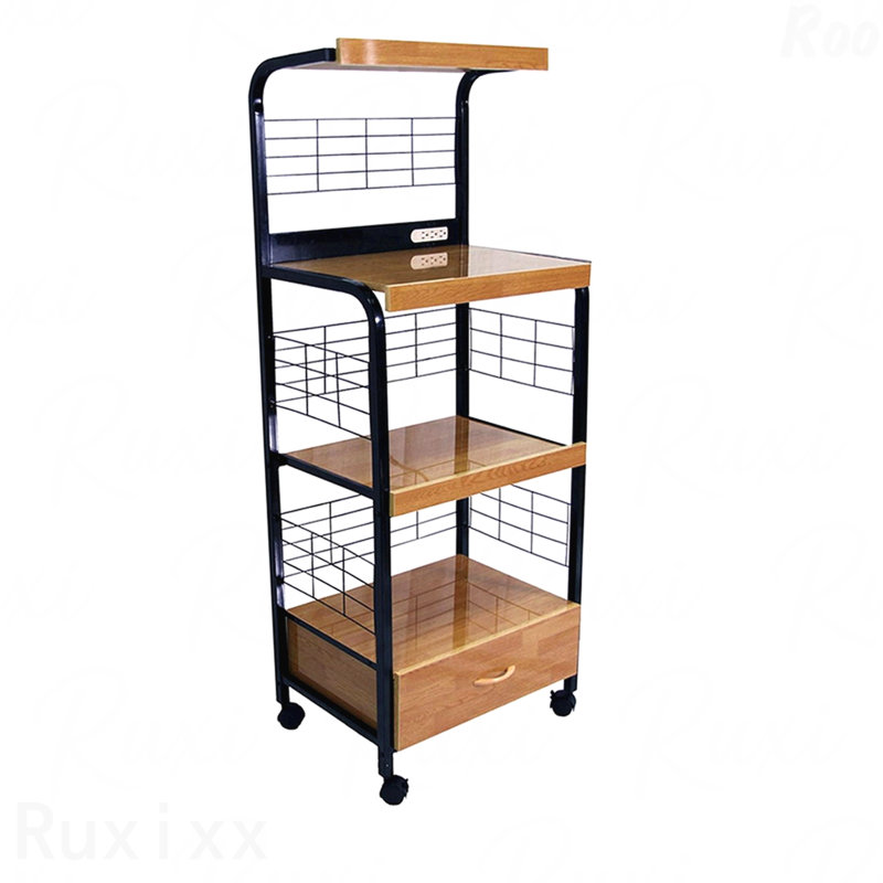 59.5" Tall 4-Tier Microwave Kitchen Cart With Drawer And Outlet And Natural