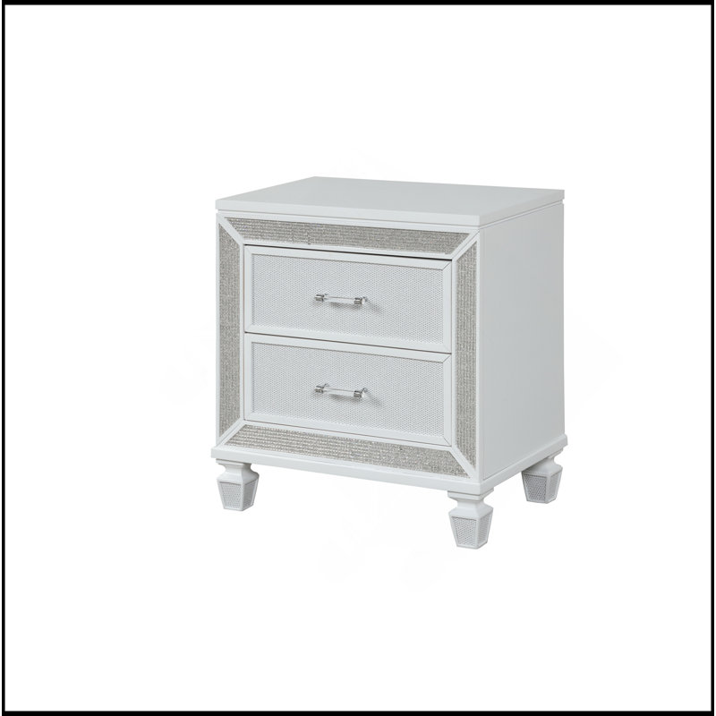 Table de chevet 2 tiroirs de style moderne en bois au fini blanc