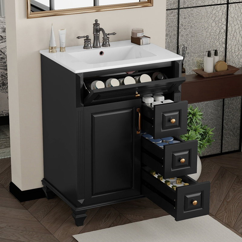 Meuble-lavabo de salle de bain avec lavabo, Black