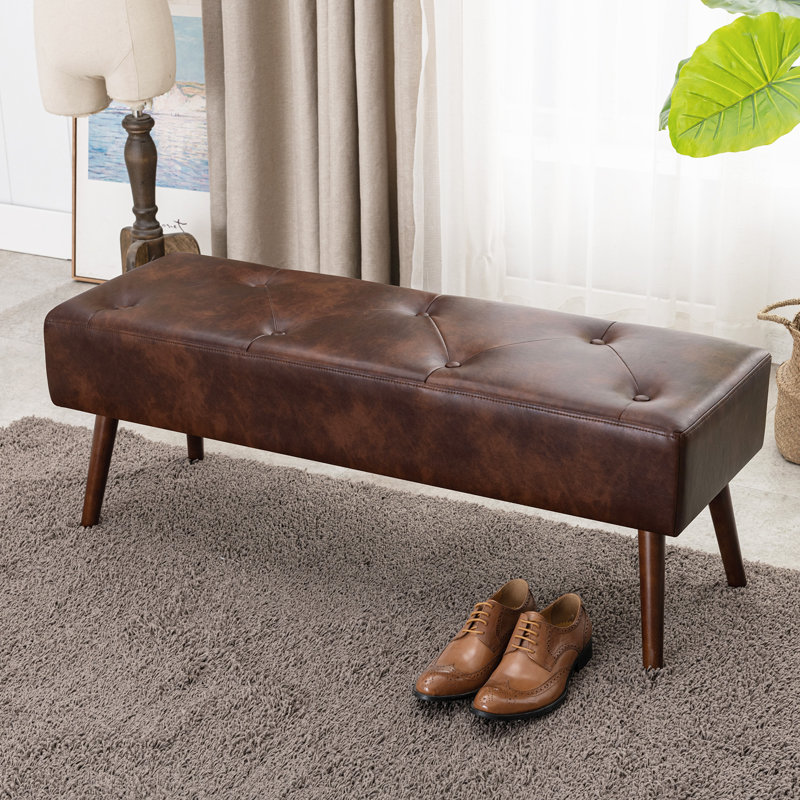 Liniyah Faux Leather Upholstered Bench, Brown