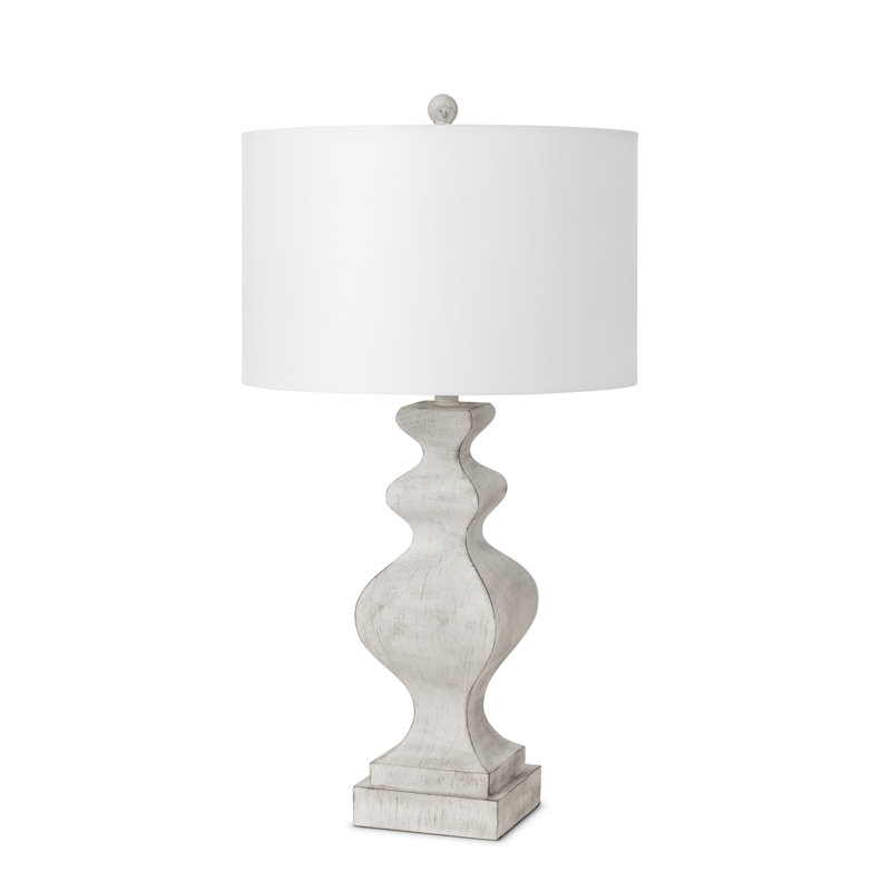 Set of Two 30" Distressed White Table Lamp USB With White Cone Shade