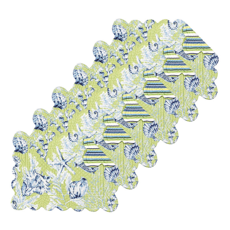 Kutz Fenwick Isle Green Coastal Sea Life Cotton Quilted Rectangular Reversible Cotton Placemat