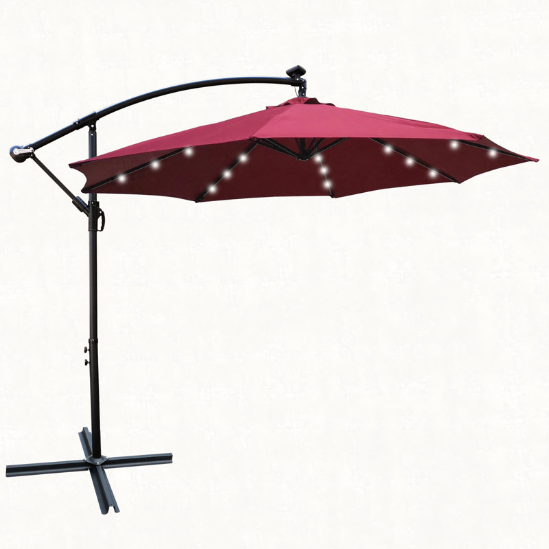 Parasol de terrasse 10 pieds à énergie solaire avec éclairage à DEL 8 lumières, Bourgogne