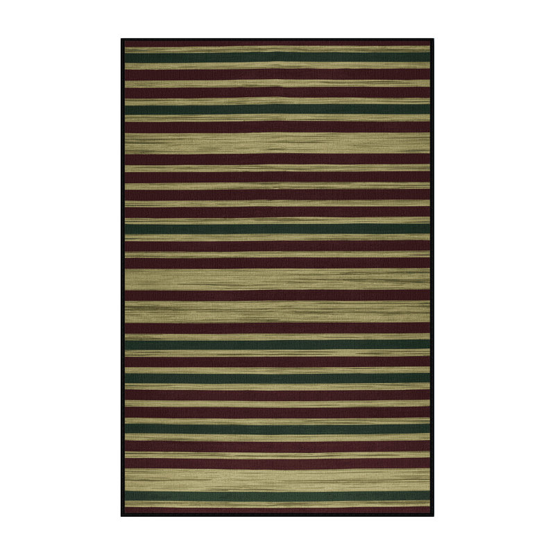 Tapis brun à rayures horizontales lavable à la machine, Rectangulaire 2 pi x 3 pi
