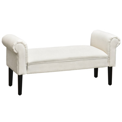 52" Bedroom Bench With , In Cream White Linen Upholstery For A Decor End Of Bed Comfortable Experience
