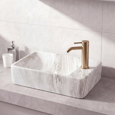 Felix 15 in. W x 8.5 in. D Modern Wall Mounted Rectangular Ceramic Space-Saving Mini Bathroom Sink, Right-Side Faucet, Matte Gray Marble