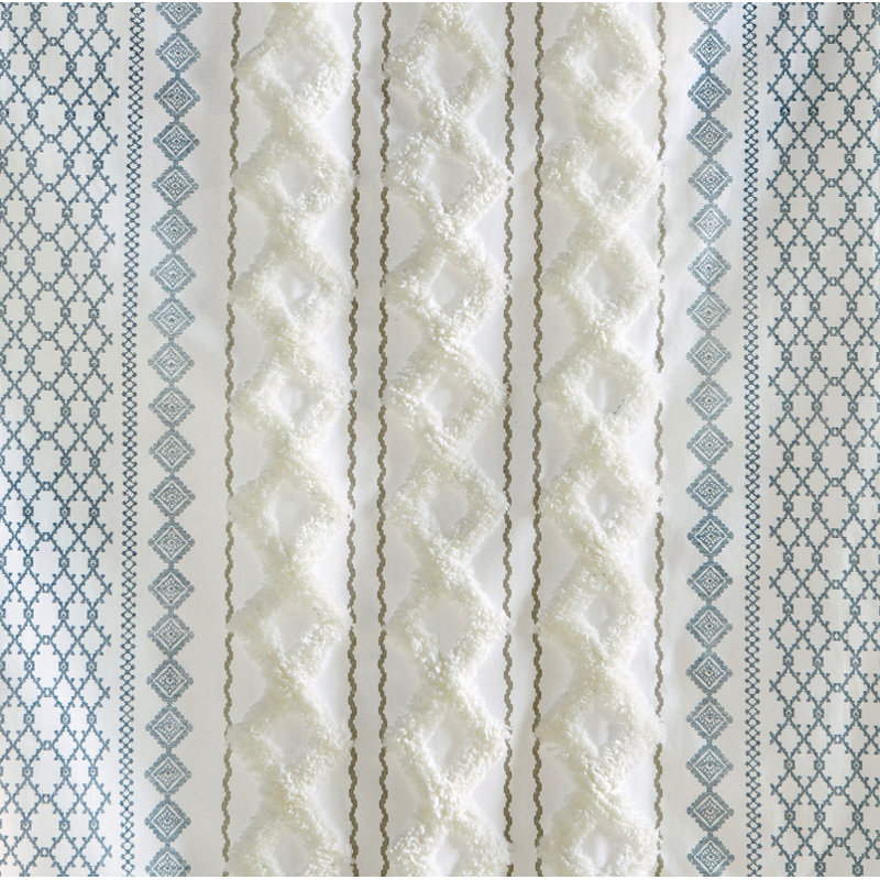 Panneau de rideau en coton avec rayures et doublure en chenille 50 x 108 po, bleu-blanc