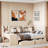 Upholstered Daybed With 2 Drawers, Storage Shelves, Flip Cabinets & Side Table, Vertical Striped Design-1868253504
