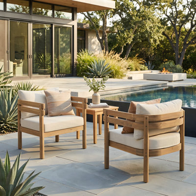 Ensemble de 2 fauteuils club d'extérieur en bois d'acacia avec coussins en tissu hydrofuge, parfait pour la détente dans le patio et la cour