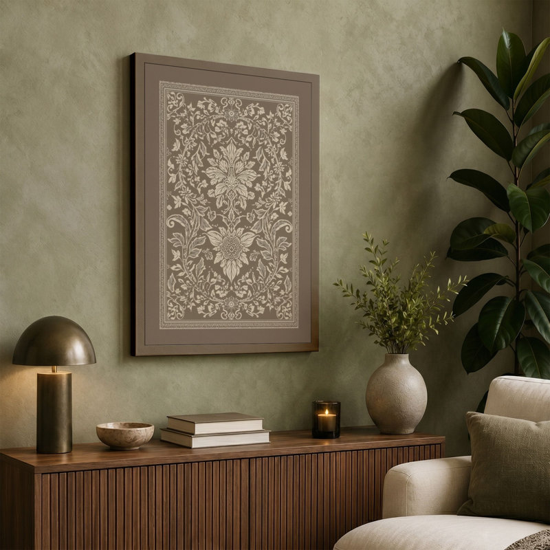Ornamental Damask Botanical - Wrapped Canvas, 36x24 - 91.4 x 61.0 cm, Terracotta Border