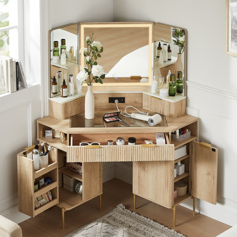 Meuble-lavabo de coin 48 po avec miroir à 3 DEL, Chêne naturel