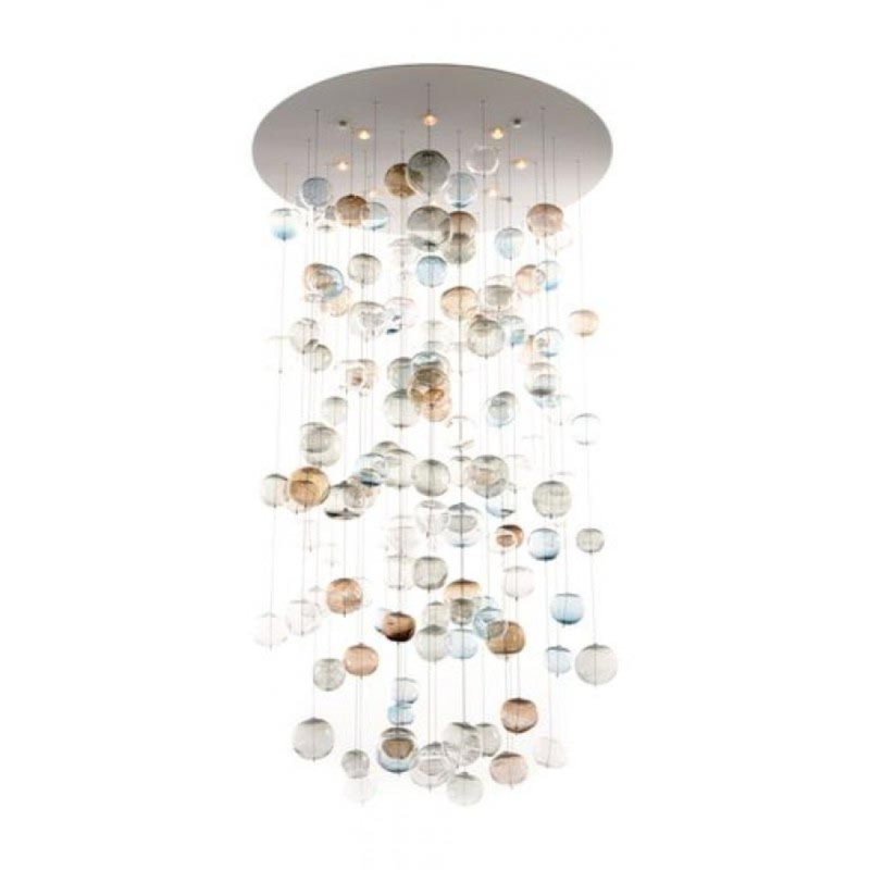 Lustre 18 lumières à suspension, Givré, 40" Diameter x 84" Height, Nickel poli