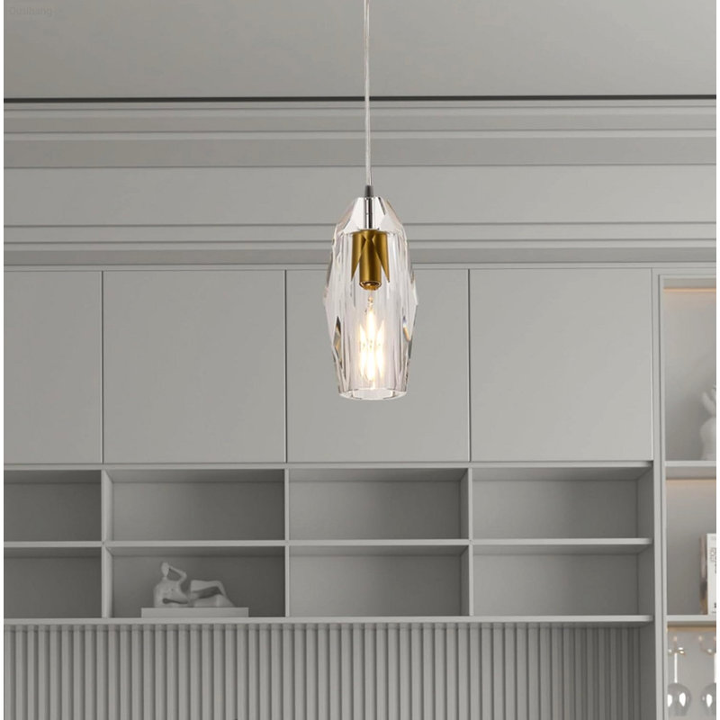 Lustre suspendu moderne en cristal avec prismes en verre taillés avec précision, transparent et chromé