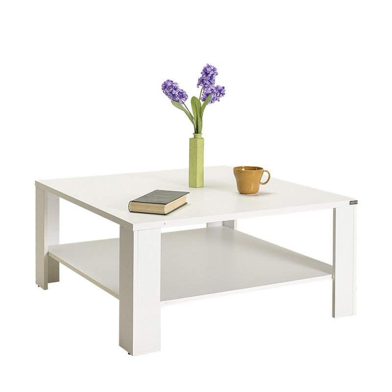 Table basse moderne blanche avec rangement supplémentaire, 35,4 po x 16,5 po x 35,4 po | Panneau de particules 100% enduit de mélamine pour plus de durabilité | Conception élégante de couleur unie, parfaite pour le salon et les espaces contemporains