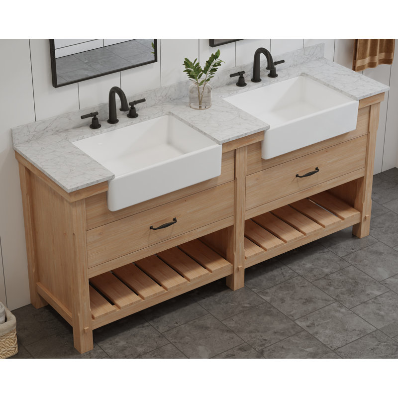 Meuble-lavabo double 72 po avec lavabo en pierre Maxbano Farmhouse, Chêne