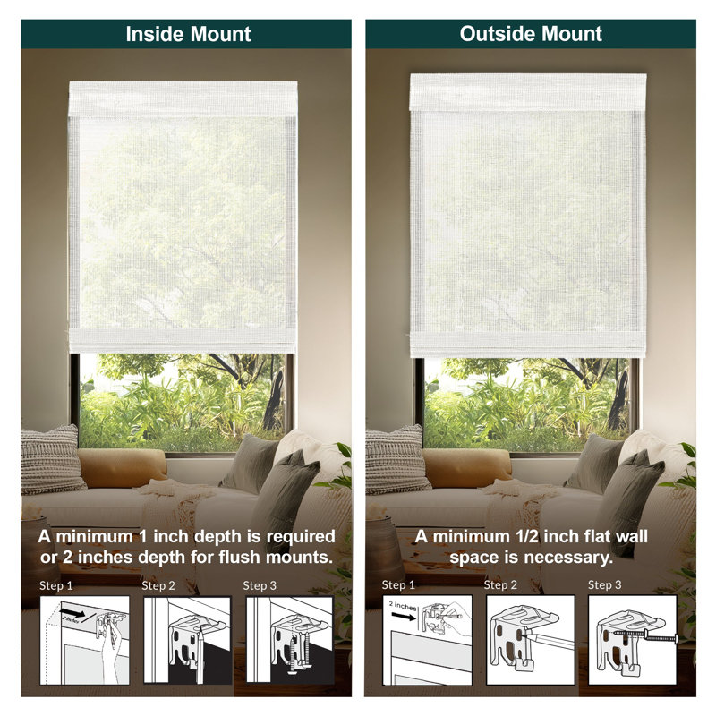 Light-Filtering Cordless Mesh White Bamboo Window Shade 65.5 in. W x 36 in. L, 65.5"W x 36"L