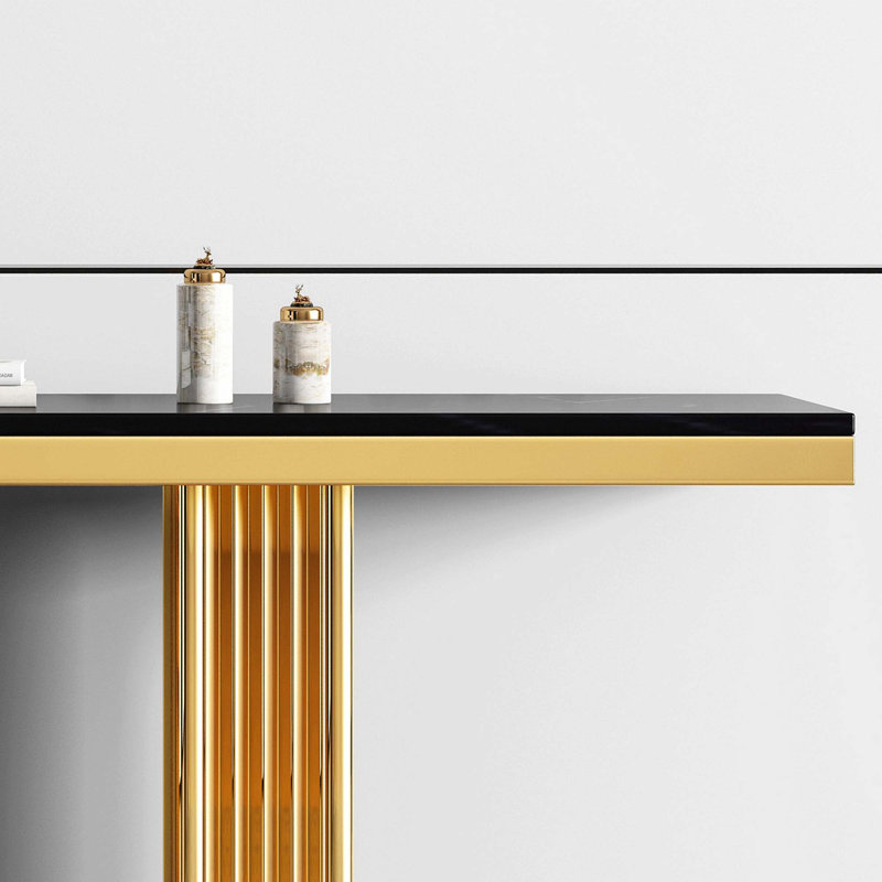 59.06'' Marble Top Console Table, Black, Gold