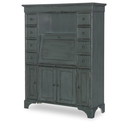 Country Living Vintage Market Secretary Cabinet with Doors, Drawers, Shelves, LED Light, and Power