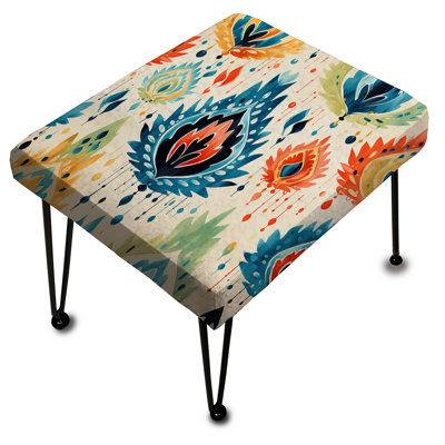 Bleu et orange Ikat Mosaic Fusion - Repose-pieds rectangulaire Ikat