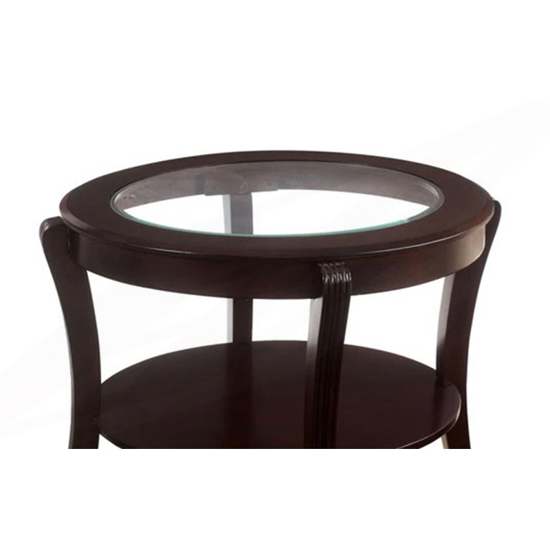Table de bout de style contemporain avec plateau en verre et tablette inférieure ouverte