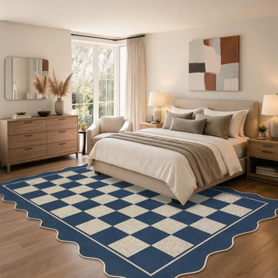 Tapis en jute à carreaux festonné Easy Jute - lavable et durable pour le salon, la terrasse ou le vestibule