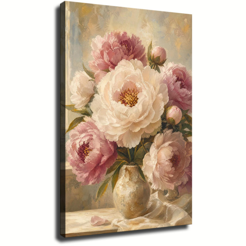 Art floral rétro sur toile neutre, 16 x 24 po