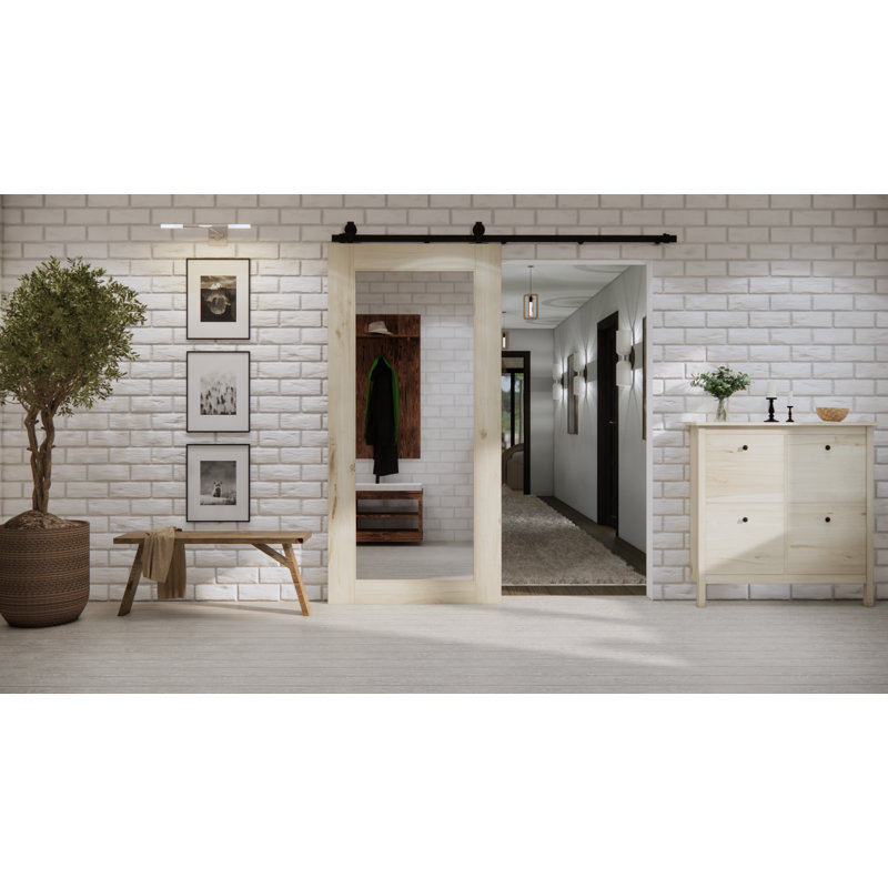 Wyalusing Oak Wood Sliding Barn Door Mirror, Unfinished, 100cm W x 210cm H