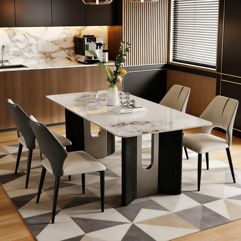 Table de salle à manger rectangulaire Luxury, H 29,53 po x l 62,99 po x P 31,5 po, 5 pièces: table, 4 chaises