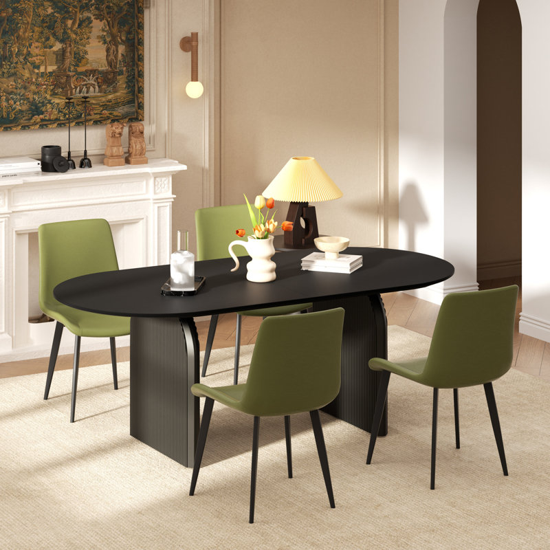 Ensemble de table de salle à manger 70 po, 5 pièces: table, 4 chaises, Noir/vert