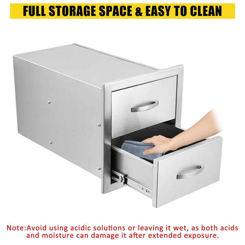 Outdoor Kitchen Drawers - Stainless Steel Flush Mount Triple Access BBQ Drawers