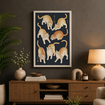 Seven Tabby Cats Japandi - Wrapped Canvas