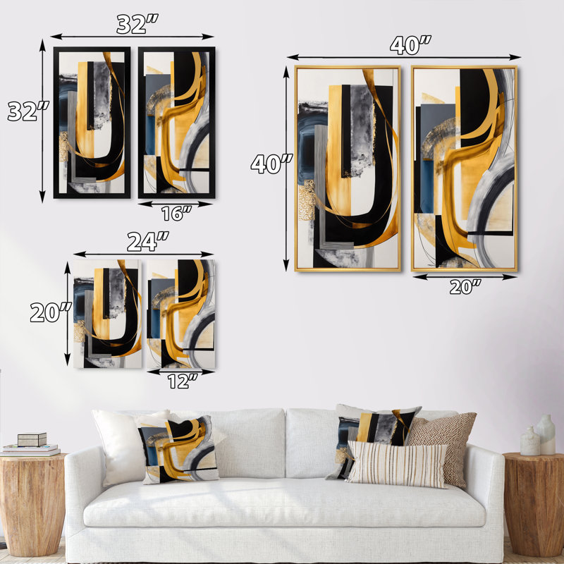 «Glam Gold and Black Expression IV», 2 pièces sur toile, Toile tendue, H 40 po x l 40 po