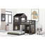 Lit superposé gris antique avec maisonnette et lit simple au-dessus de pleine grandeur, construction en bois massif pour garde-corps en bois, loft, pin